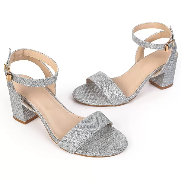 DADAWEN Women's Glitter Open Toe Ankle Strap Low Block Chunky Heels Sandals Party Wedding Bridal Dress Pumps Shoes