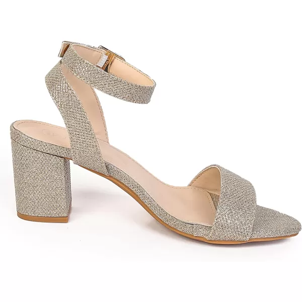 DADAWEN Women's Glitter Open Toe Ankle Strap Low Block Chunky Heels Sandals Party Wedding Bridal Dress Pumps Shoes