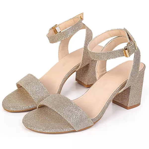DADAWEN Women's Glitter Open Toe Ankle Strap Low Block Chunky Heels Sandals Party Wedding Bridal Dress Pumps Shoes