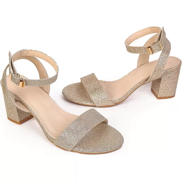 DADAWEN Women's Glitter Open Toe Ankle Strap Low Block Chunky Heels Sandals Party Wedding Bridal Dress Pumps Shoes