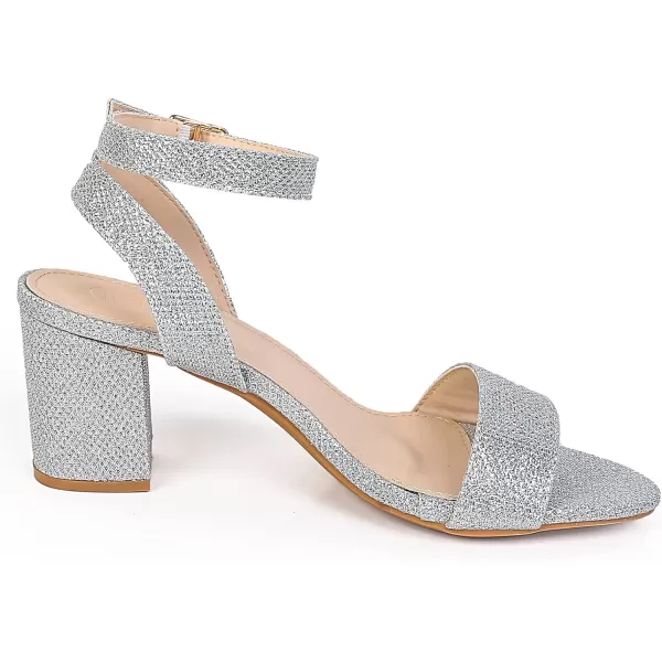 DADAWEN Women's Glitter Open Toe Ankle Strap Low Block Chunky Heels Sandals Party Wedding Bridal Dress Pumps Shoes