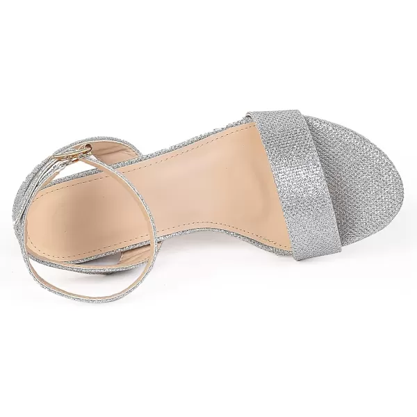 DADAWEN Women's Glitter Open Toe Ankle Strap Low Block Chunky Heels Sandals Party Wedding Bridal Dress Pumps Shoes