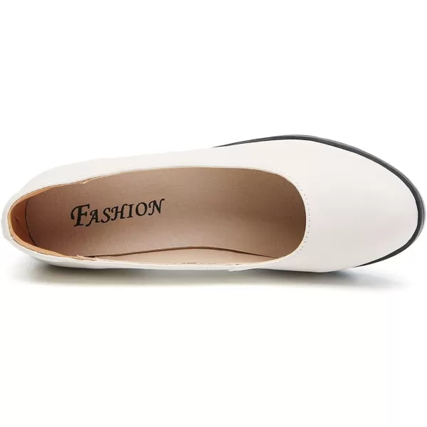 DADAWEN Women's Leather Classic Platform Mid Heel Round Toe Oxfords Dress Pumps Office Party Wedding Shoes