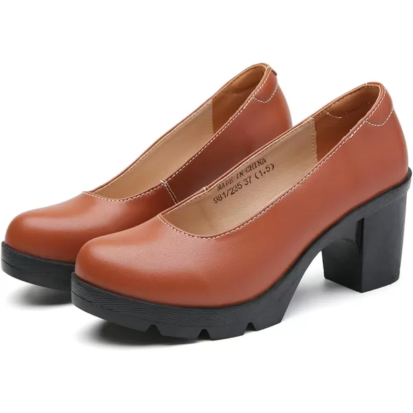 DADAWEN Women's Leather Classic Platform Mid Heel Round Toe Oxfords Dress Pumps Office Party Wedding Shoes