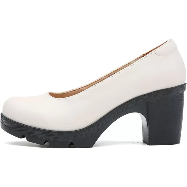 DADAWEN Women's Leather Classic Platform Mid Heel Round Toe Oxfords Dress Pumps Office Party Wedding Shoes