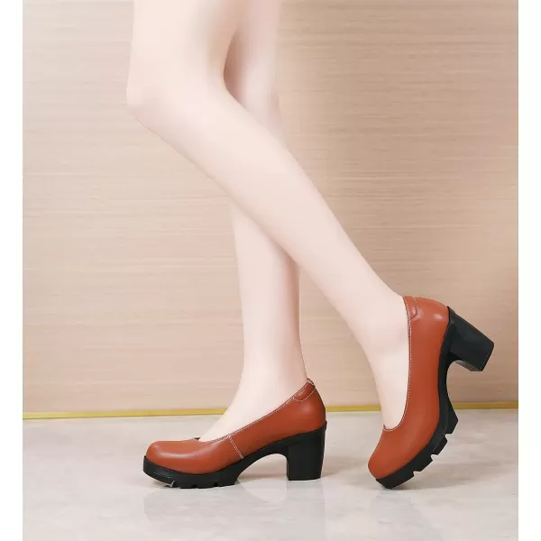 DADAWEN Women's Leather Classic Platform Mid Heel Round Toe Oxfords Dress Pumps Office Party Wedding Shoes