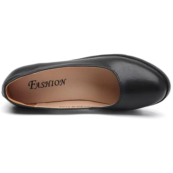 DADAWEN Women's Leather Classic Platform Mid Heel Round Toe Oxfords Dress Pumps Office Party Wedding Shoes