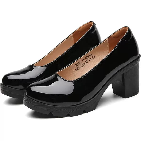 DADAWEN Women's Leather Classic Platform Mid Heel Round Toe Oxfords Dress Pumps Office Party Wedding Shoes