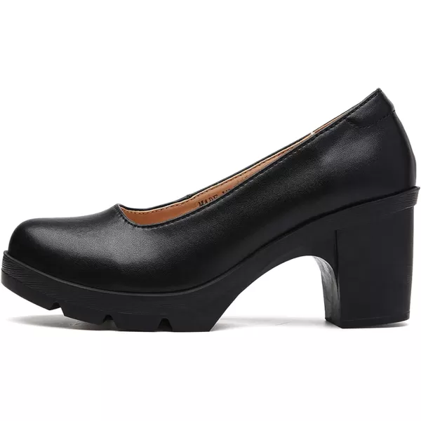 DADAWEN Women's Leather Classic Platform Mid Heel Round Toe Oxfords Dress Pumps Office Party Wedding Shoes