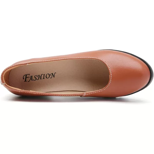 DADAWEN Women's Leather Classic Platform Mid Heel Round Toe Oxfords Dress Pumps Office Party Wedding Shoes