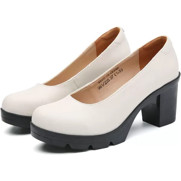 DADAWEN Women's Leather Classic Platform Mid Heel Round Toe Oxfords Dress Pumps Office Party Wedding Shoes