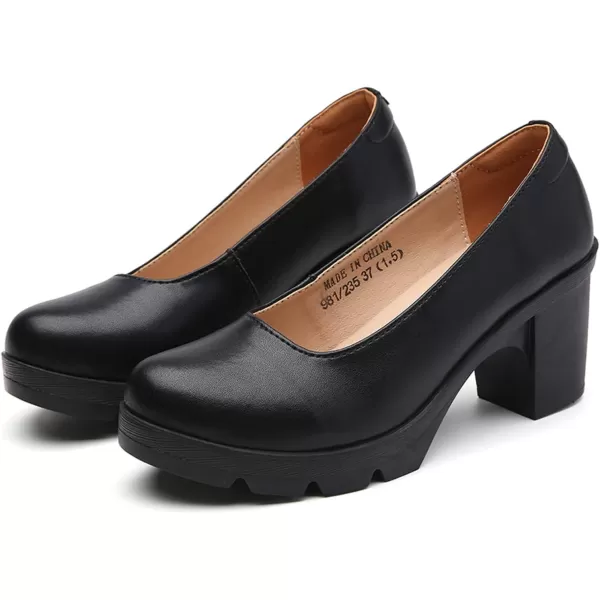 DADAWEN Women's Leather Classic Platform Mid Heel Round Toe Oxfords Dress Pumps Office Party Wedding Shoes