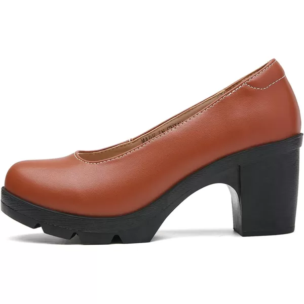 DADAWEN Women's Leather Classic Platform Mid Heel Round Toe Oxfords Dress Pumps Office Party Wedding Shoes