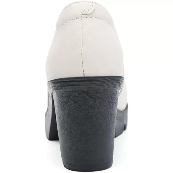 DADAWEN Women's Leather Classic Platform Mid Heel Round Toe Oxfords Dress Pumps Office Party Wedding Shoes