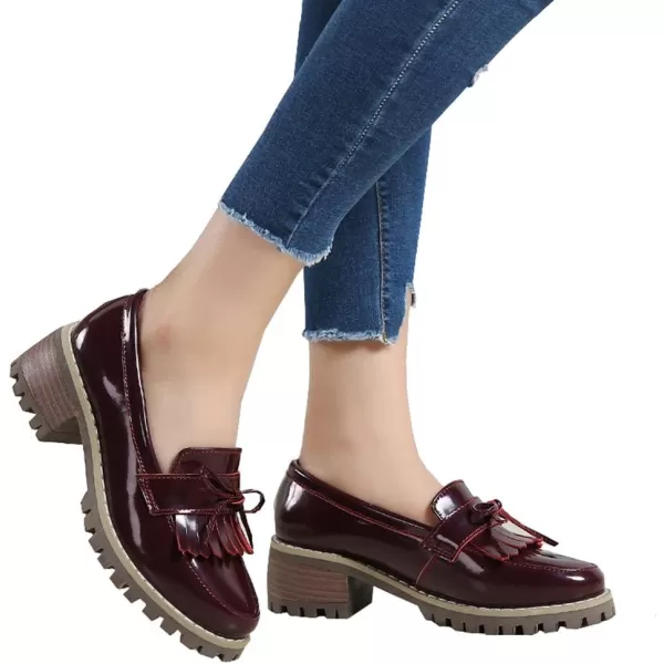 DADAWEN Womens Loafers, Tassel Slip On Platform Chunky Penny Heeled Loafers for Women Dressy and Work, Womens Business Casual Shoes