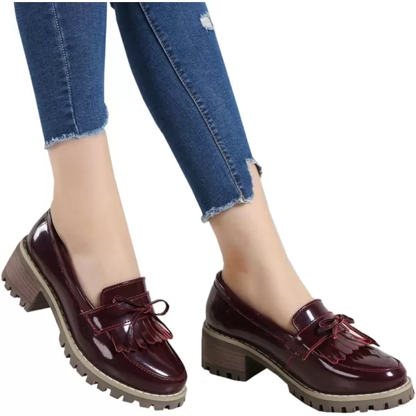 DADAWEN Womens Loafers, Tassel Slip On Platform Chunky Penny Heeled Loafers for Women Dressy and Work, Womens Business Casual Shoes