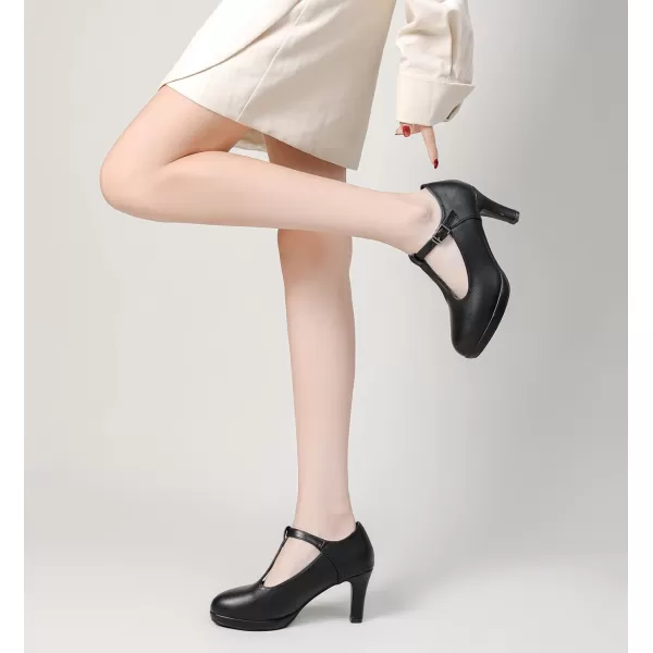 DADAWEN Women's Platform Mid Heel Mary Jane Closed Toe Dress Pumps T-Strap Comfortable Round Toe Work Party Bridal Wedding Shoes