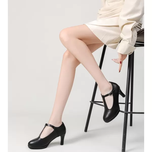 DADAWEN Women's Platform Mid Heel Mary Jane Closed Toe Dress Pumps T-Strap Comfortable Round Toe Work Party Bridal Wedding Shoes