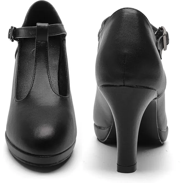 DADAWEN Women's Platform Mid Heel Mary Jane Closed Toe Dress Pumps T-Strap Comfortable Round Toe Work Party Bridal Wedding Shoes