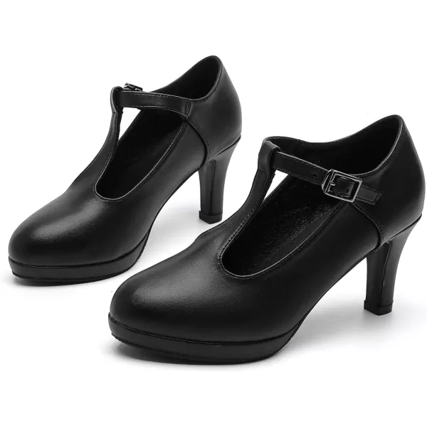 DADAWEN Women's Platform Mid Heel Mary Jane Closed Toe Dress Pumps T-Strap Comfortable Round Toe Work Party Bridal Wedding Shoes