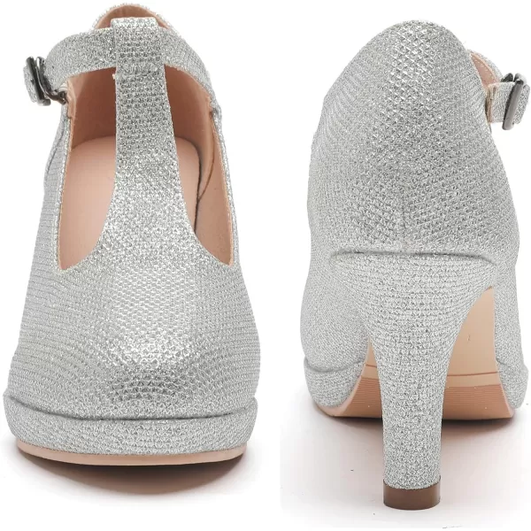DADAWEN Women's Platform Mid Heel Mary Jane Closed Toe Dress Pumps T-Strap Comfortable Round Toe Work Party Bridal Wedding Shoes