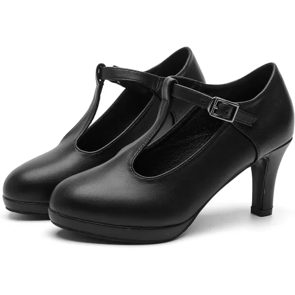 DADAWEN Women's Platform Mid Heel Mary Jane Closed Toe Dress Pumps T-Strap Comfortable Round Toe Work Party Bridal Wedding Shoes