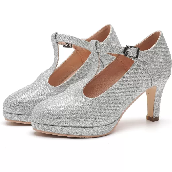 DADAWEN Women's Platform Mid Heel Mary Jane Closed Toe Dress Pumps T-Strap Comfortable Round Toe Work Party Bridal Wedding Shoes