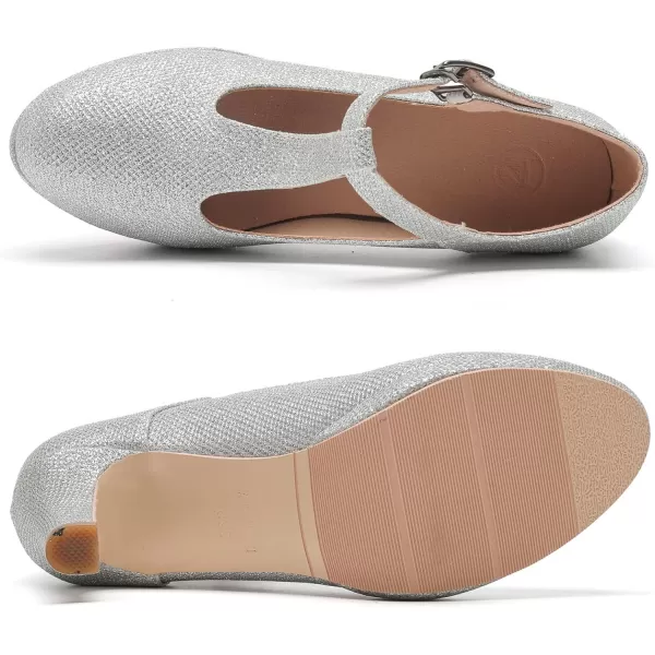 DADAWEN Women's Platform Mid Heel Mary Jane Closed Toe Dress Pumps T-Strap Comfortable Round Toe Work Party Bridal Wedding Shoes
