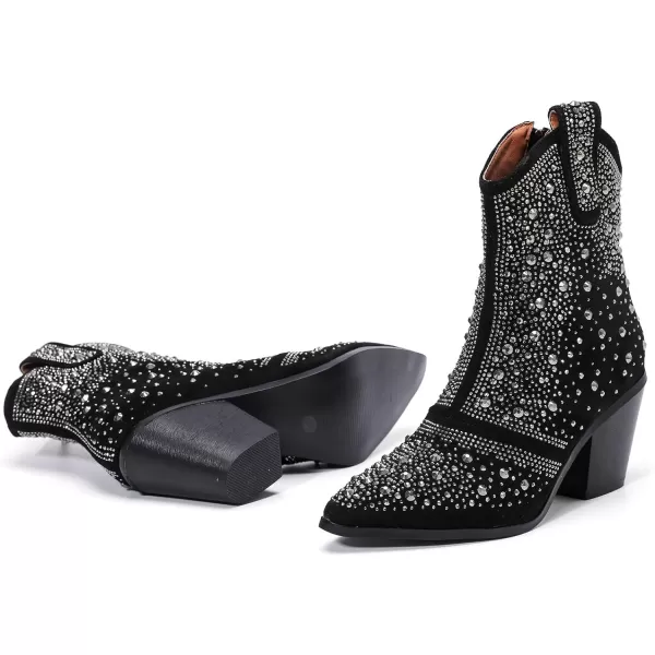 DADAWEN Women's Rhinestone Boots Sparkly Cowgirl Boots Western Cowboy Boots for Women Pointed Toe Block Chunky Heel Ankle Booties
