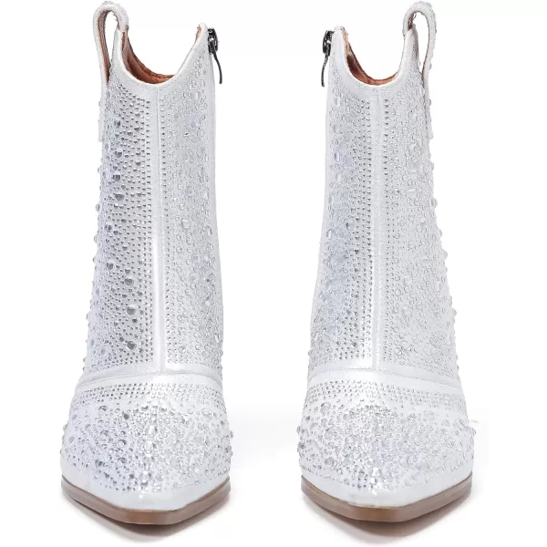DADAWEN Women's Rhinestone Boots Sparkly Cowgirl Boots Western Cowboy Boots for Women Pointed Toe Block Chunky Heel Ankle Booties