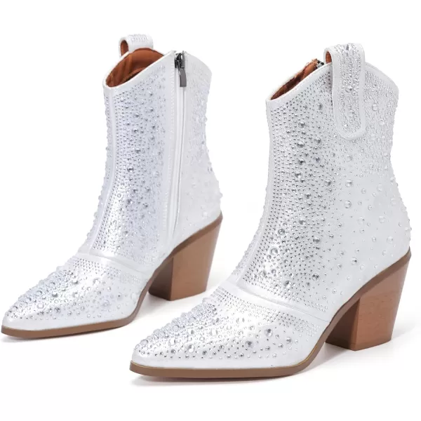 DADAWEN Women's Rhinestone Boots Sparkly Cowgirl Boots Western Cowboy Boots for Women Pointed Toe Block Chunky Heel Ankle Booties