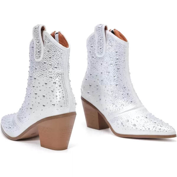 DADAWEN Women's Rhinestone Boots Sparkly Cowgirl Boots Western Cowboy Boots for Women Pointed Toe Block Chunky Heel Ankle Booties