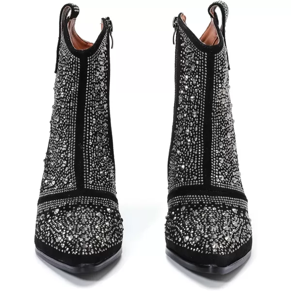DADAWEN Women's Rhinestone Boots Sparkly Cowgirl Boots Western Cowboy Boots for Women Pointed Toe Block Chunky Heel Ankle Booties