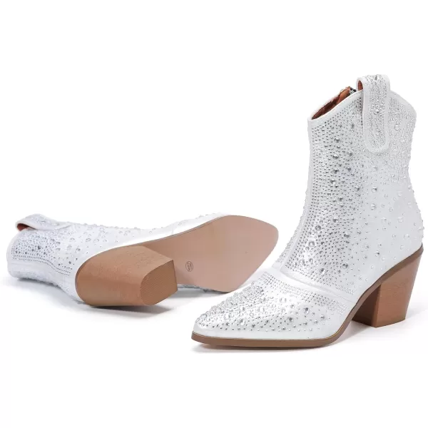 DADAWEN Women's Rhinestone Boots Sparkly Cowgirl Boots Western Cowboy Boots for Women Pointed Toe Block Chunky Heel Ankle Booties