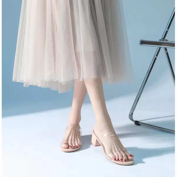 DADAWEN Women's Two Strap Open Toe Slip On Low Chunky Heels Sandals Block Heels Mule Sandals Party Dating Wedding Dress Pumps Shoes