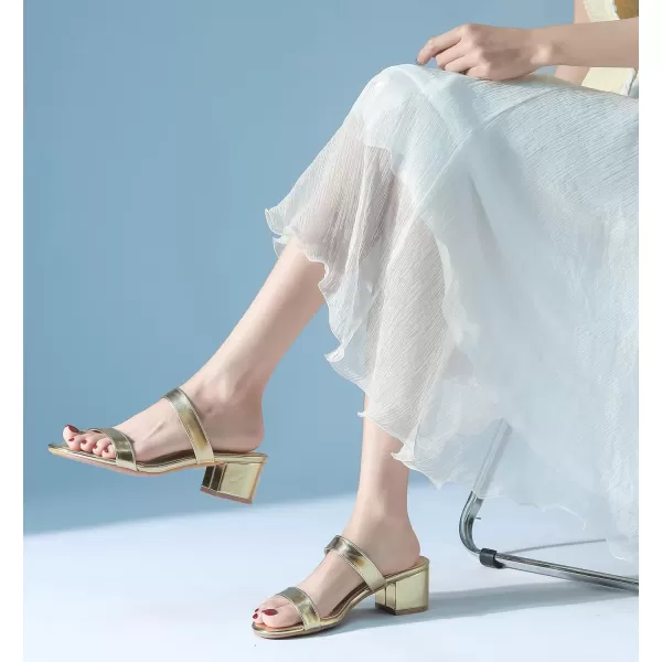 DADAWEN Women's Two Strap Open Toe Slip On Low Chunky Heels Sandals Block Heels Mule Sandals Party Dating Wedding Dress Pumps Shoes