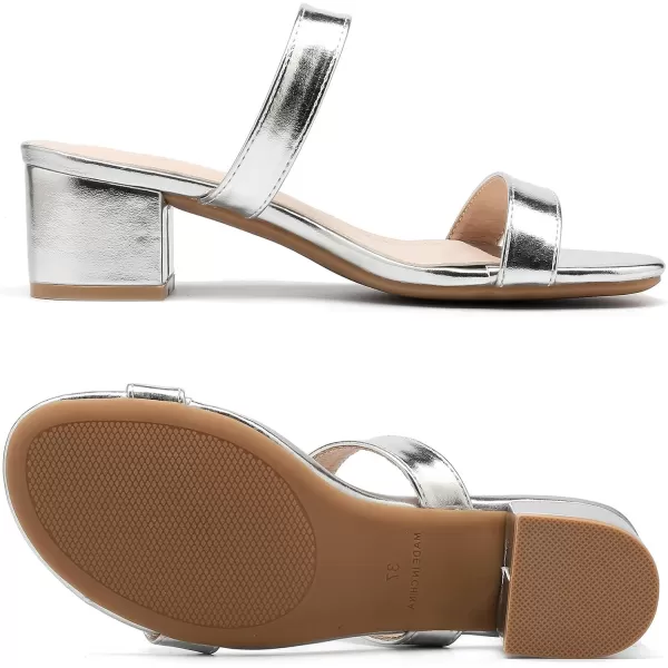 DADAWEN Women's Two Strap Open Toe Slip On Low Chunky Heels Sandals Block Heels Mule Sandals Party Dating Wedding Dress Pumps Shoes
