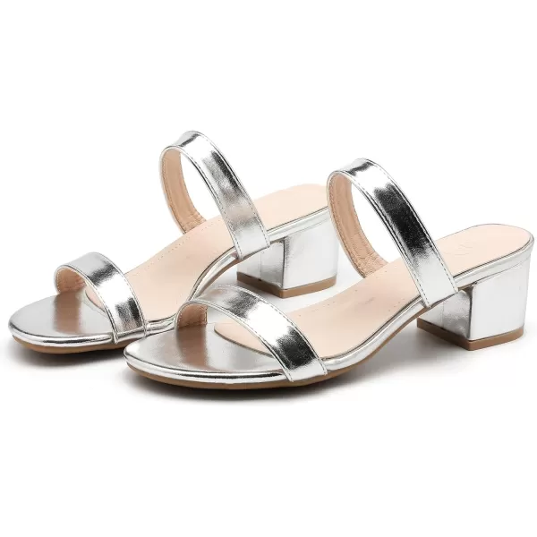 DADAWEN Women's Two Strap Open Toe Slip On Low Chunky Heels Sandals Block Heels Mule Sandals Party Dating Wedding Dress Pumps Shoes