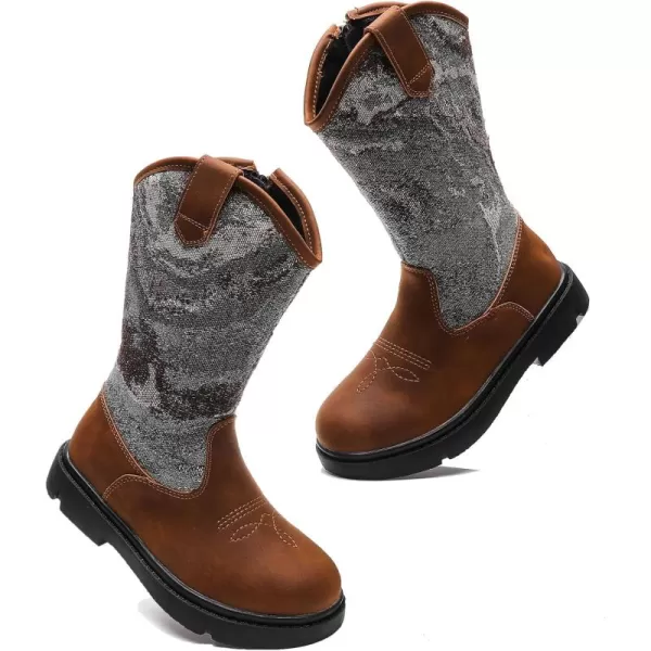 DADAWEN Boys Girls Cowgirl Cowboy Western Boots Kids Waterproof Mid Calf Riding Shoes With Side Zipper for Toddler/Little Kid/Big Kid