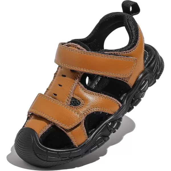 DADAWEN Boys Girls Leather Closed-Toe Outdoor Athletic Summer Sport Sandals Beach Shoes Water Sandal 