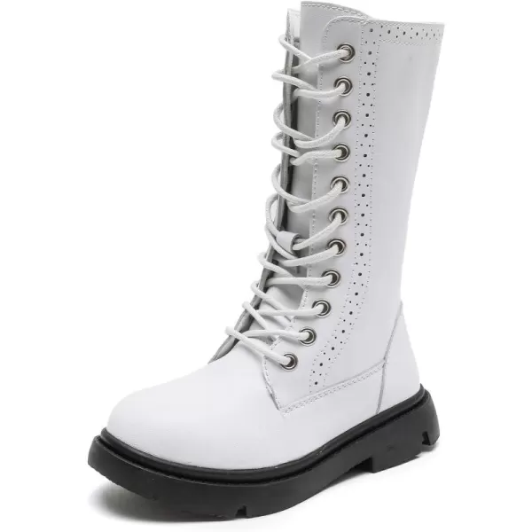 DADAWEN Boys Girls Leather Lace-Up Waterproof Side Zipper Mid Calf Combat Riding Winter Boots 