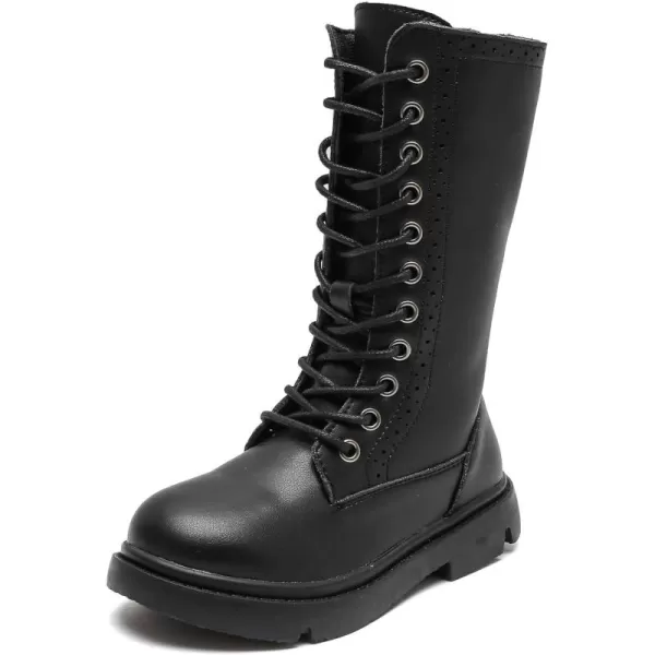 DADAWEN Boys Girls Leather Lace-Up Waterproof Side Zipper Mid Calf Combat Riding Winter Boots 
