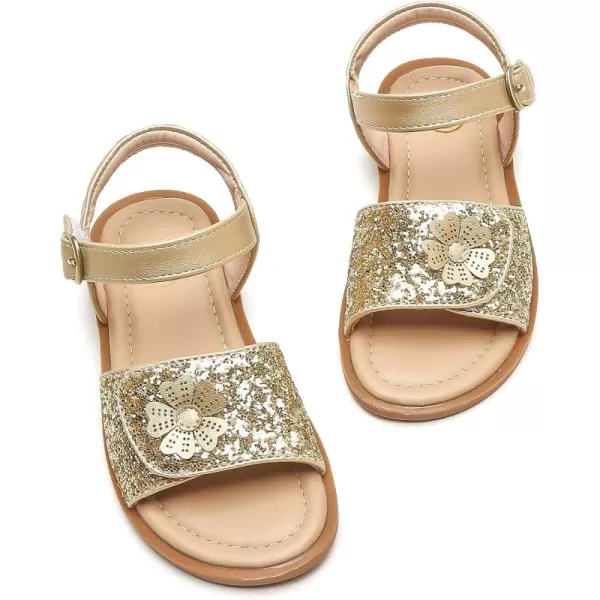 DADAWEN Girls Glitter Sandals Open Toe Cute Flower Soft Princess Flats Dress Sandals Summer Shoes for Toddler Little Kid Big Kid