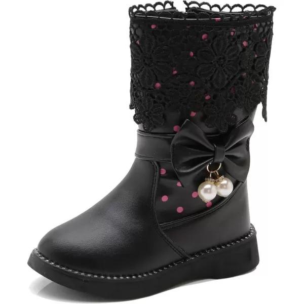DADAWEN Girl's Waterproof Lace Bowknot Side Zipper Fur Winter Boots )