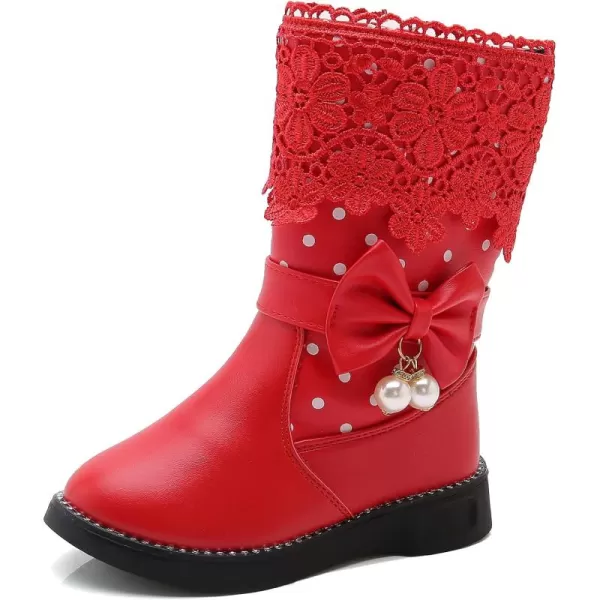DADAWEN Girl's Waterproof Lace Bowknot Side Zipper Fur Winter Boots )