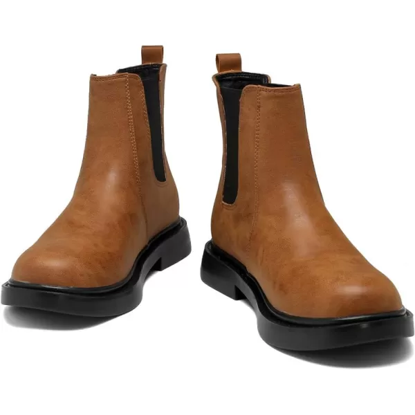 DADAWEN Womens Combat Chelsea Boots with Elastic Fashion Slip On Round Toe Comfort Ankle Bootie for Women