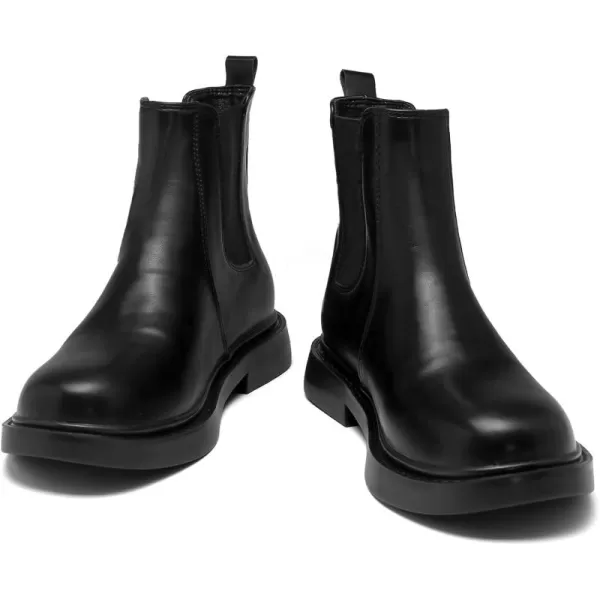 DADAWEN Womens Combat Chelsea Boots with Elastic Fashion Slip On Round Toe Comfort Ankle Bootie for Women
