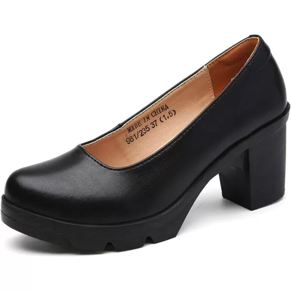 DADAWEN Women's Leather Classic Platform Mid Heel Round Toe Oxfords Dress Pumps Office Party Wedding Shoes