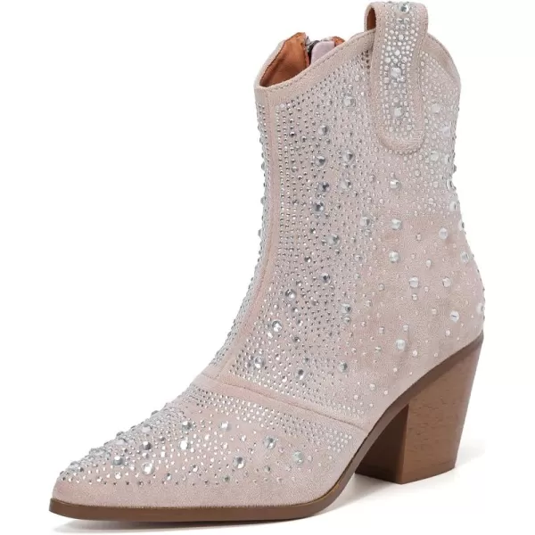 DADAWEN Women's Rhinestone Boots Sparkly Cowgirl Boots Western Cowboy Boots for Women Pointed Toe Block Chunky Heel Ankle Booties