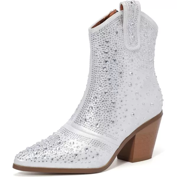 DADAWEN Women's Rhinestone Boots Sparkly Cowgirl Boots Western Cowboy Boots for Women Pointed Toe Block Chunky Heel Ankle Booties